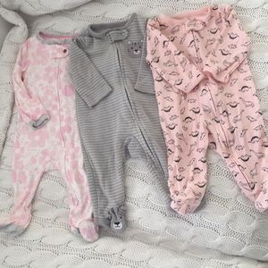 Lots of 3 baby pajama sleepers, newborn-3months.